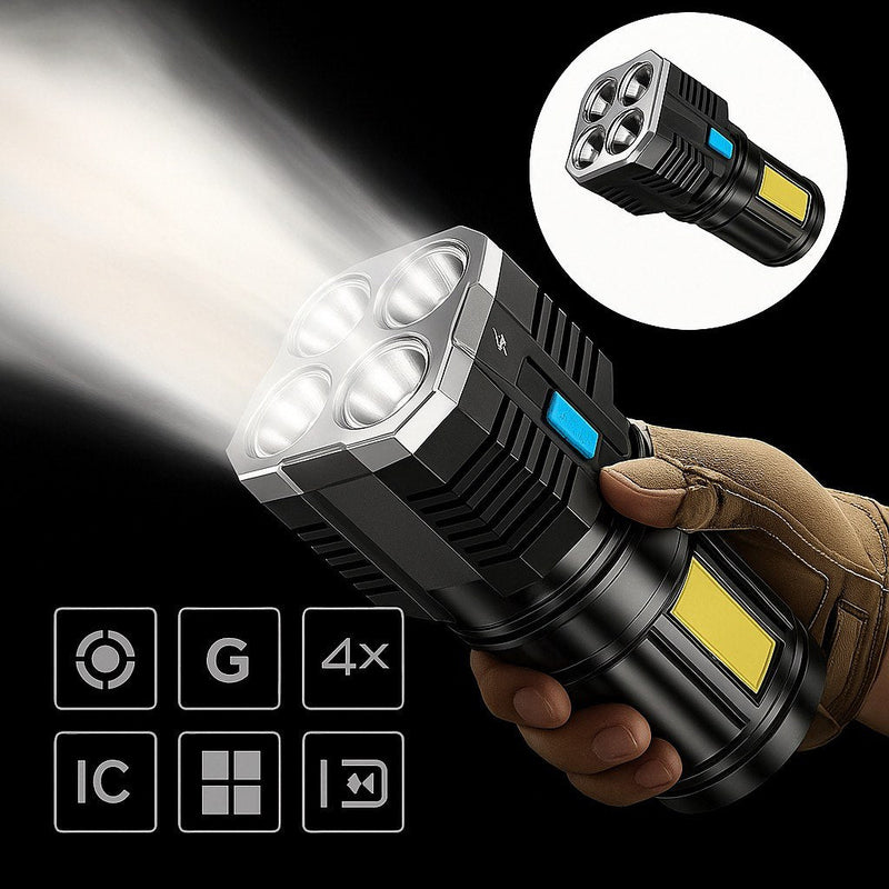 Lanterna Tática LED 4X -Super Potente, Recarregável e à Prova d´Água