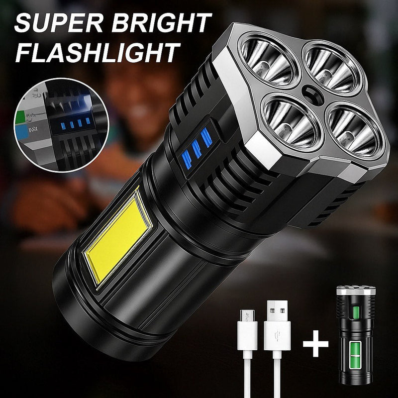 Lanterna Tática LED 4X -Super Potente, Recarregável e à Prova d´Água